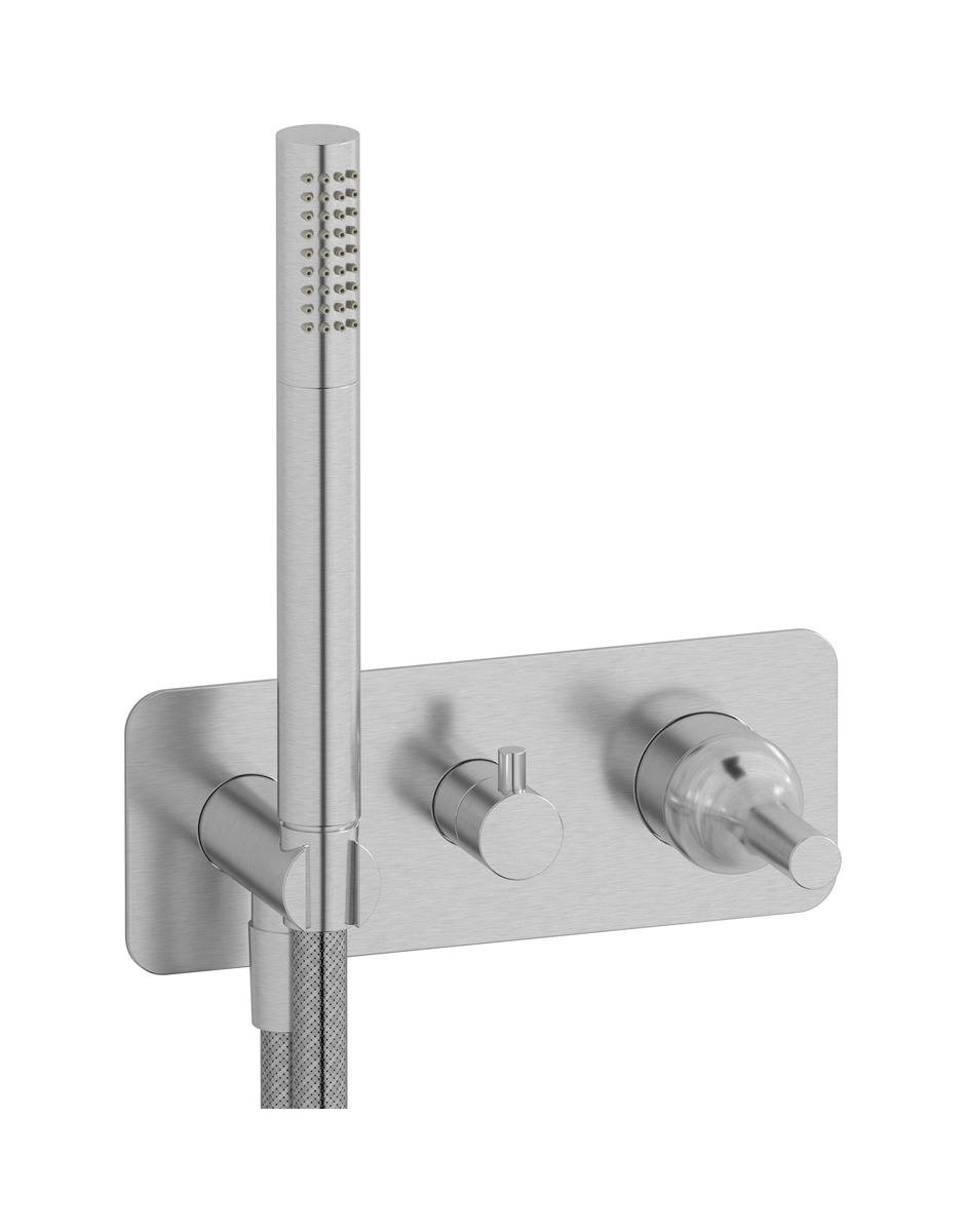 Внешние части встроенного в стену смесителя на 2 потребителя в комплекте с душевым гарнитуром. WE ARE IB bi313ss Brushed Nickel Batlo