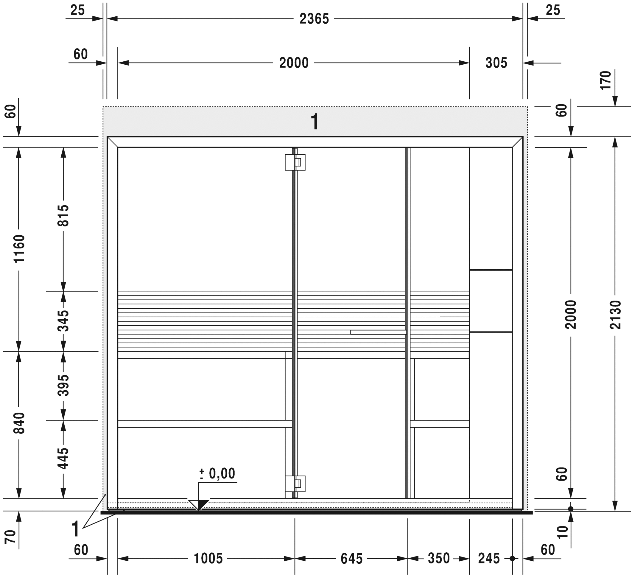 7511..001011000 Сауна Inipi B, угловая или пристенная Inipi B #7511 2365 x 1170 x 2130 мм Белый глянцевый декор Duravit  - Вид №7