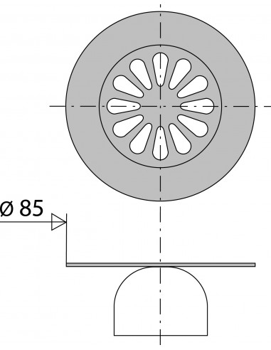035100 000 01  Решетка для желоба с вертикальным сливом ромбовидной формы, Д. 85 мм, нержавеющая сталь Valentin Хром  - Вид №2