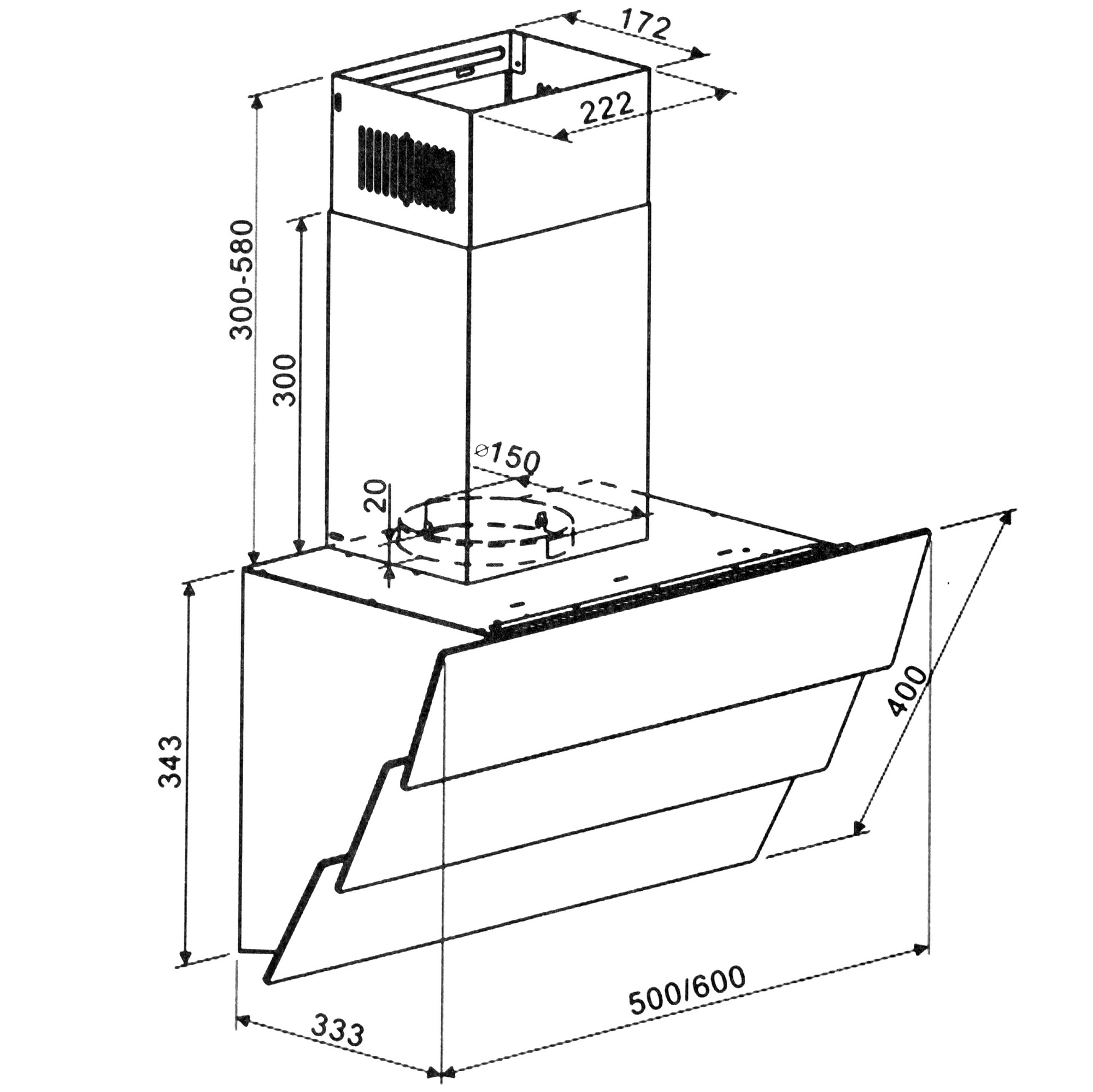 8160098 Вытяжка наклонная HOMSair VERTICAL 60 белый/белый STDN-0132093 - Вид №12