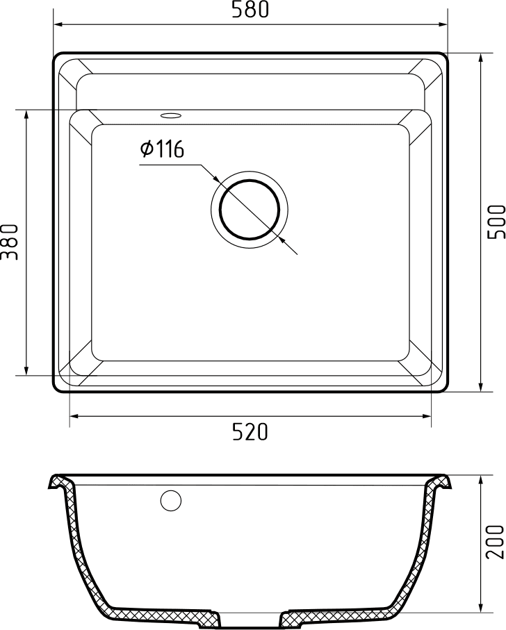 Кухонная мойка Искусственный камень VERTEX S236 GranFest V-580-S236 - Вид №1