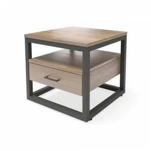 Тумбочка прикроватная для спальни бежевая с полкой Neo Loft MILLWOOD TWINKLE 266224 Бежевый;черный