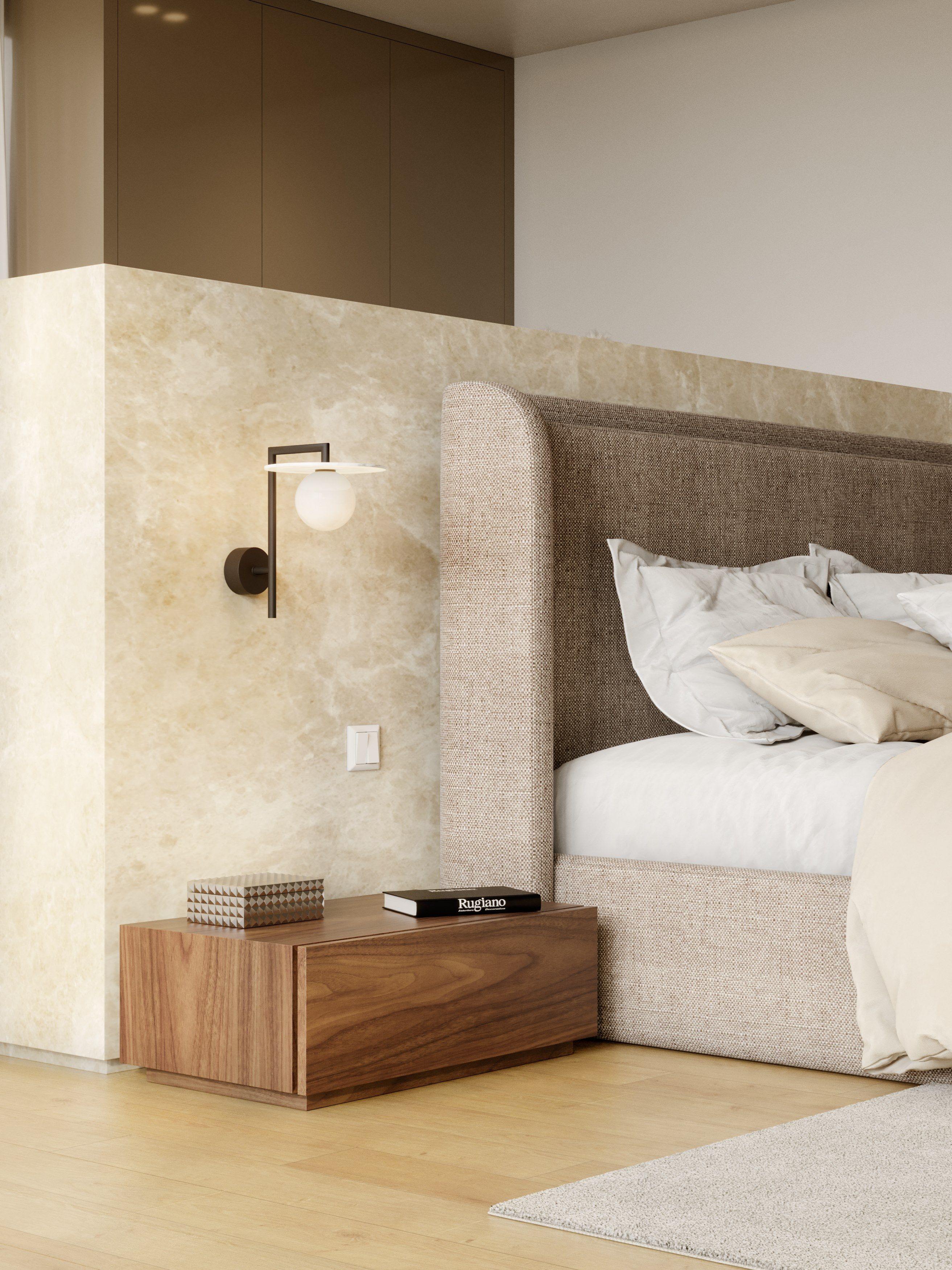 Двуспальная кровать из ткани с мягким изголовьем Stylish Club Porto ARCH-00034730 - Вид №7