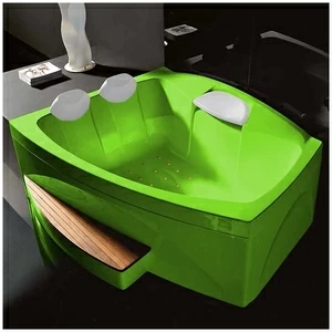 Ванна GRUPPO TREESSE Matrix Slim V763C-SZ большая с подголовником глубокая с аэромассажем салатовая с золотой фурнитурой