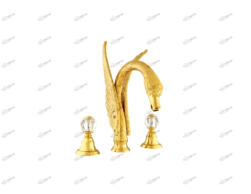 039151.000.00 Раковина с тремя отверстиями и кристаллами swarovski swan series Золото 24К Mestre
