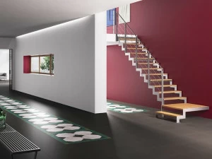 Fontanot П-образная открытая лестница из стали и дерева Lafont