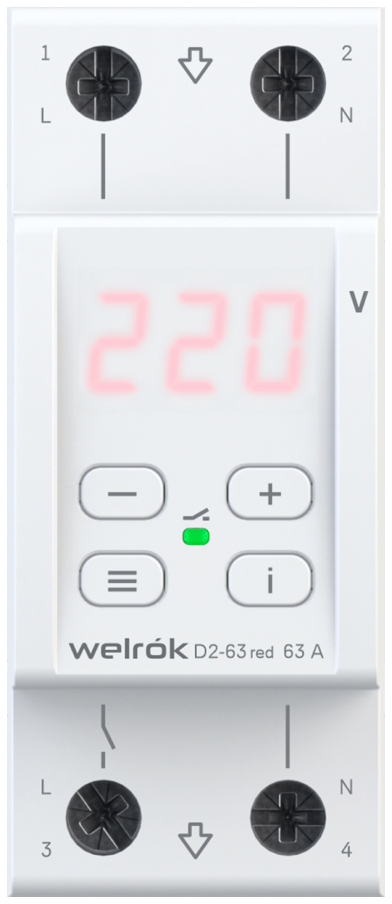 Реле напряжения Welrok D2-63 красное, 2 модуля 88016208