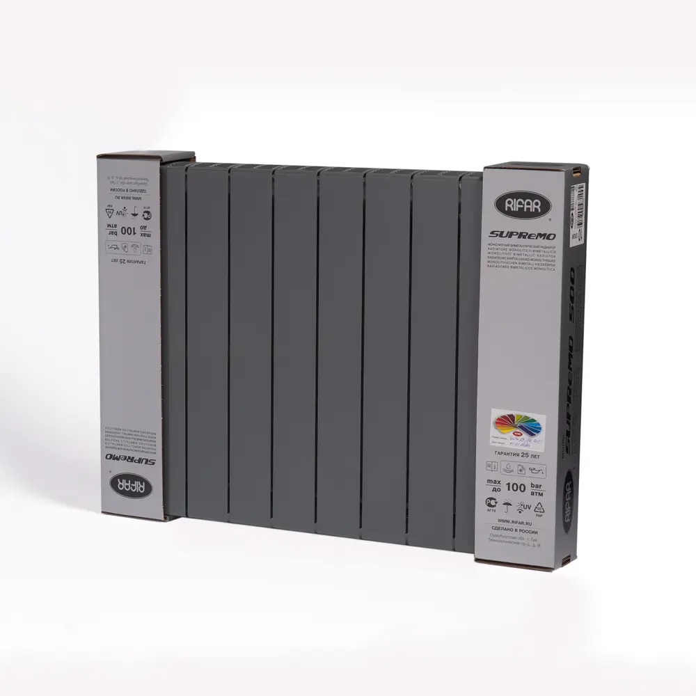 Радиатор секционный Rifar Supremo S50010RAL7012 500/90 10 секций боковое подключение биметалл серый 82560826 STLM-2022424 - Вид №6
