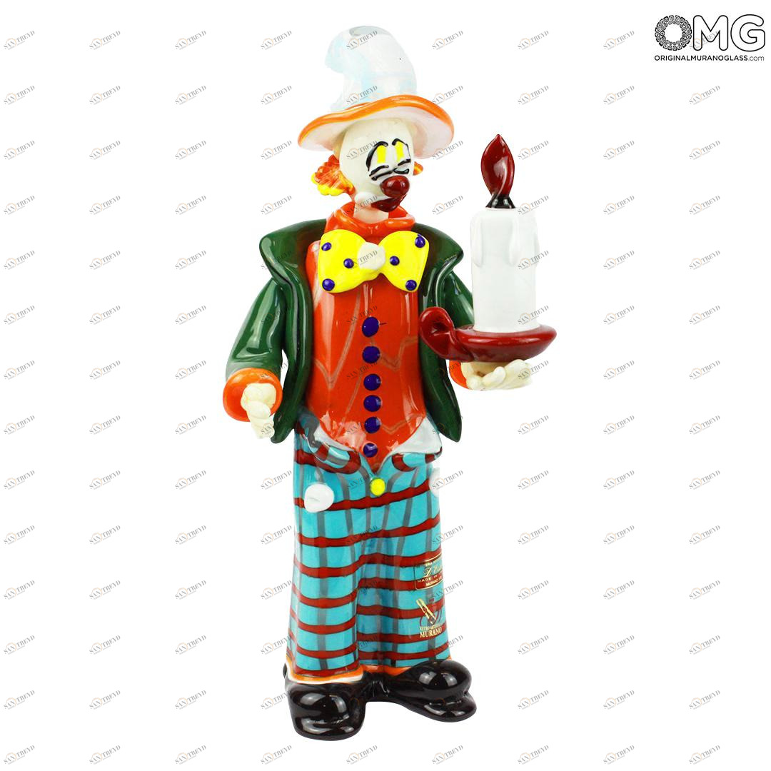 1228 ORIGINALMURANOGLASS Статуэтка Клоун с горящей свечой - муранское стекло OMG 13 см 