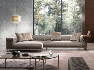 Бархатный диван с полуостровом