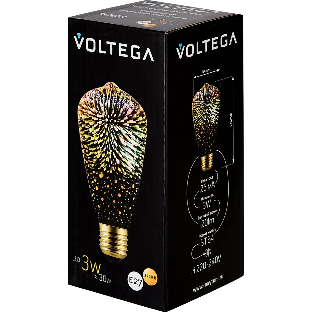 Декоративная филаментная лампа Voltega ST64 3D 3Вт E27 ретро-стиль 89345983 STLM-0924607 - Вид №2