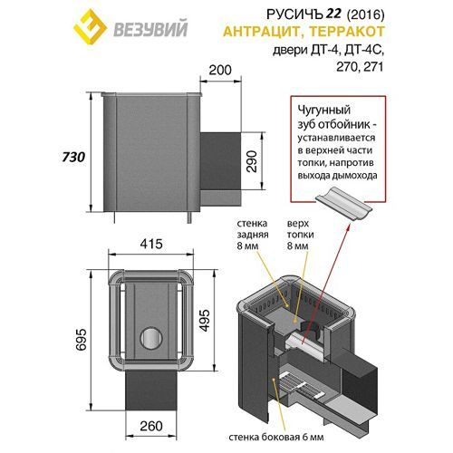 Печь для бани Везувий Русичъ Антрацит 22 (ДТ-4) 2016 96 - Вид №1