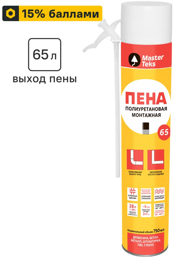Монтажная пена Masterteks 65 для профессионального строительства 84519009