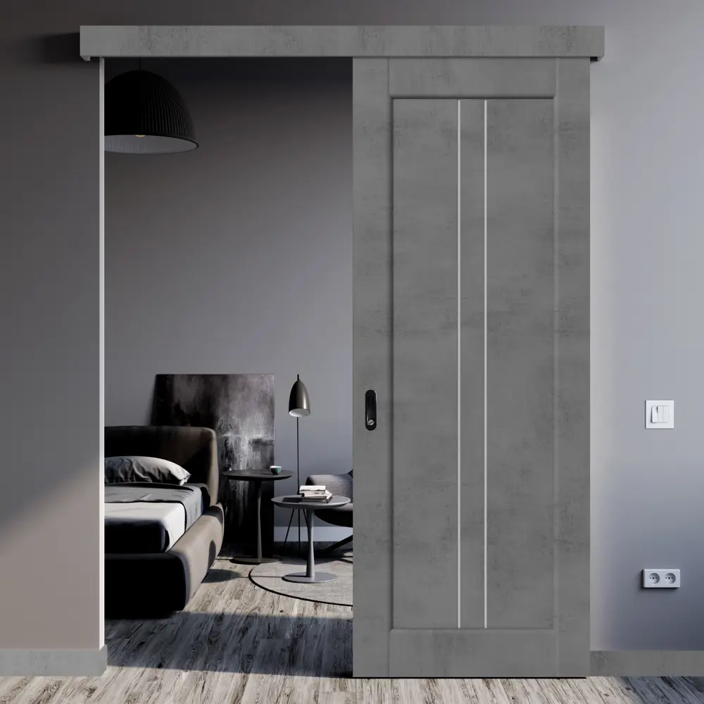 Комплект двери Сиэтл со стеклом 60x200 см ПВХ цвет лофт тёмный с добором 100 мм VFD STLM-2107844 - Вид №2