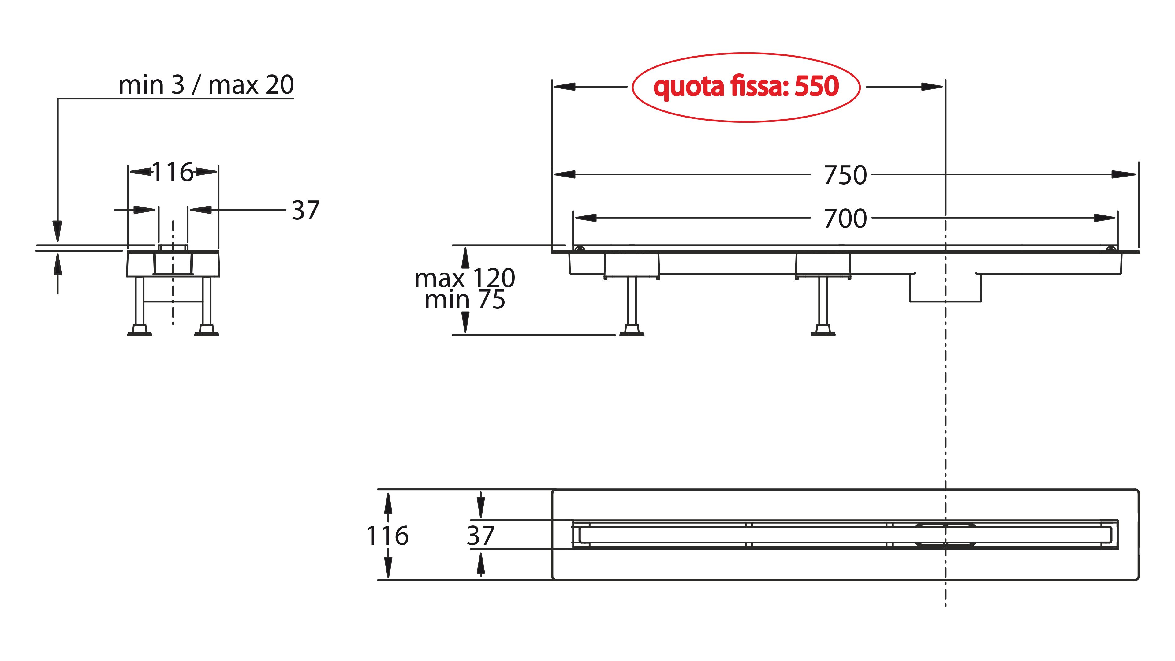 Алюминиевый слив для душа Bonomini Canalissima ARCH-00010242 - Вид №2