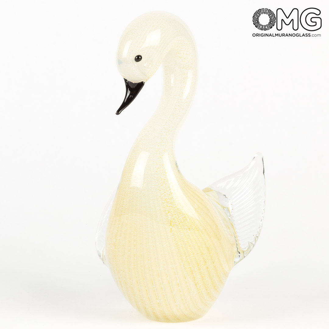 2854 ORIGINALMURANOGLASS Фигурка Грациозный лебедь - золото - Original Murano Glass OMG 10 см  - Вид №1