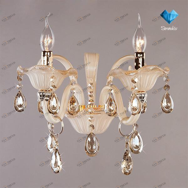 Бра на 2 лампы с хрустальными подвесками бежевое Bogates 124/2 BOGATES СВЕЧА 00-3931041 Бежевый 