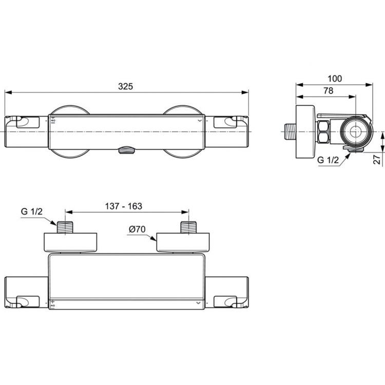 A7695AA Настенный термостатический смеситель для душа с полочкой Ideal Standard CERATHERM T50  - Вид №5