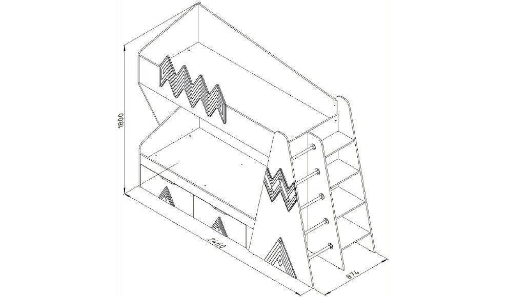 Кровать детская двухъярусная правая "Апачи" МАНДАРИН АПАЧИ 178643 Оранжевый;молочный Santreyd  - Вид №4