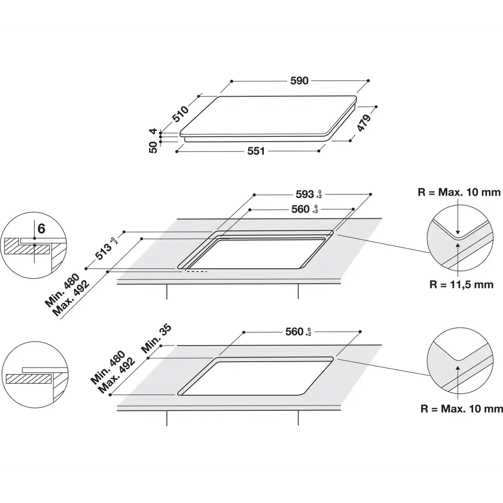 Варочная панель индукционная Indesit IB 65B60 NE 4 конфорки 59x51 см цвет чёрный STLM-2042994