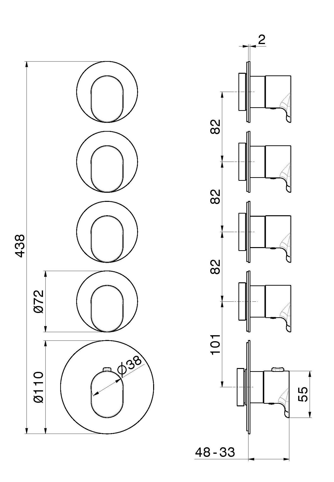 Термостатический смеситель для душа с 5 отверстиями Newform многофункциональные термостаты с 4 выходами ARCH-00101783 - Вид №1