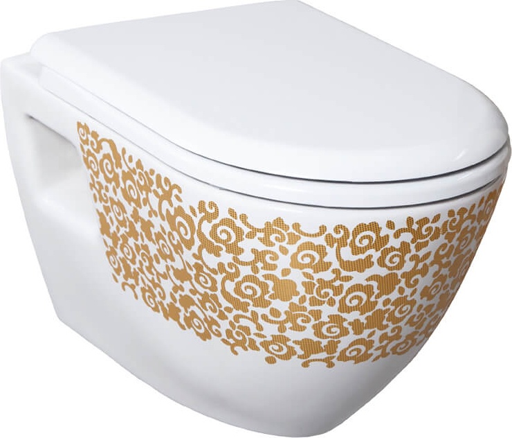 TP325-00CB00E-CA00 DEKOR ЗОЛОТО ЦВЕТЫ Унитаз подвесной с биде Creavit 