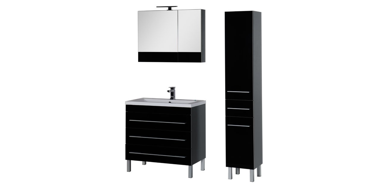 Комплект мебели Aquanet Верона 90 черный (напольный 3 ящика) 00178539 - Вид №1
