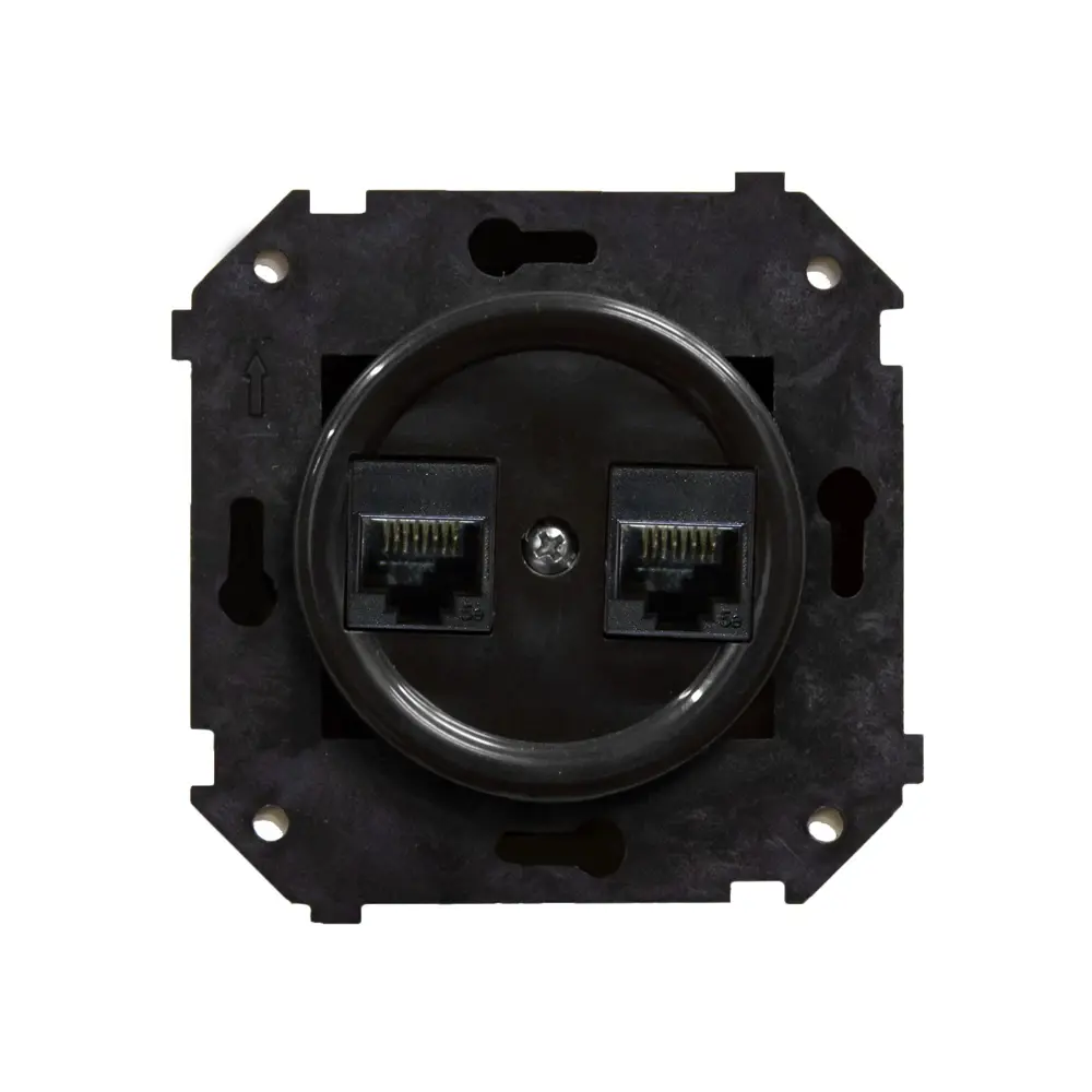 Розетка компьютерная двойная встраиваемая Electraline Ретро RJ45 цвет черный STLM-2093860