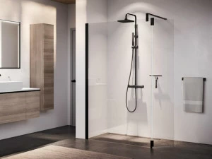 NOVELLINI Неподвижная перегородка из алюминия и закаленного стекла с вращающейся дверью Giada h edge