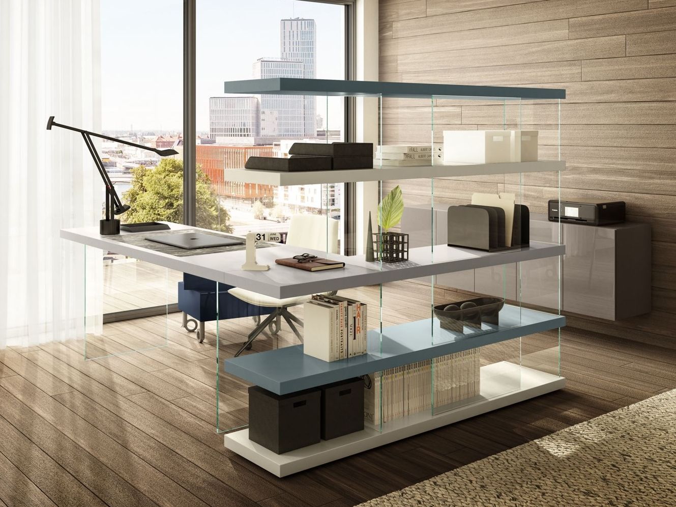 Секционный книжный шкаф с письменным столом Lago домашний офис ARCH-00145815