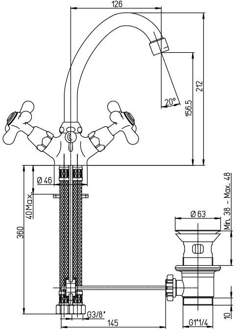 Paini Liberty 17CR250OR смеситель для раковины с донным клапаном - Вид №1
