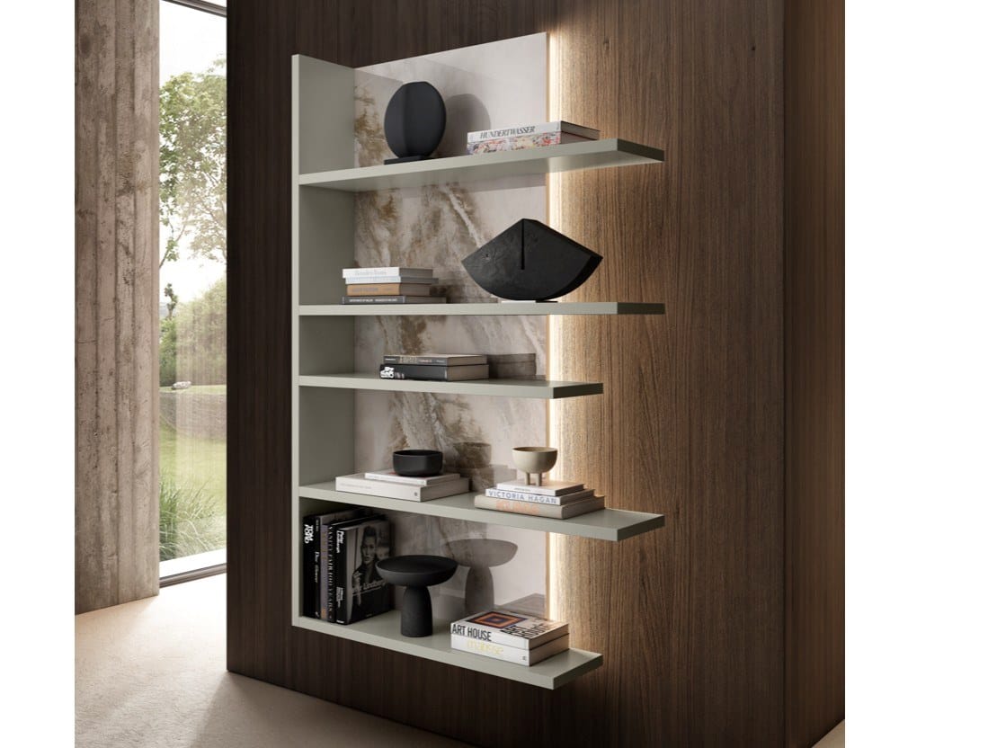 Деревянный подвесной книжный шкаф с освещением Lago PENTAGRAM - 1451 ARCH-00038821