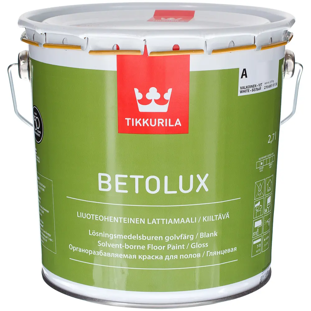 Эмаль для пола Tikkurila Betolux цвет белый 2.7 л, база A STLM-2045709
