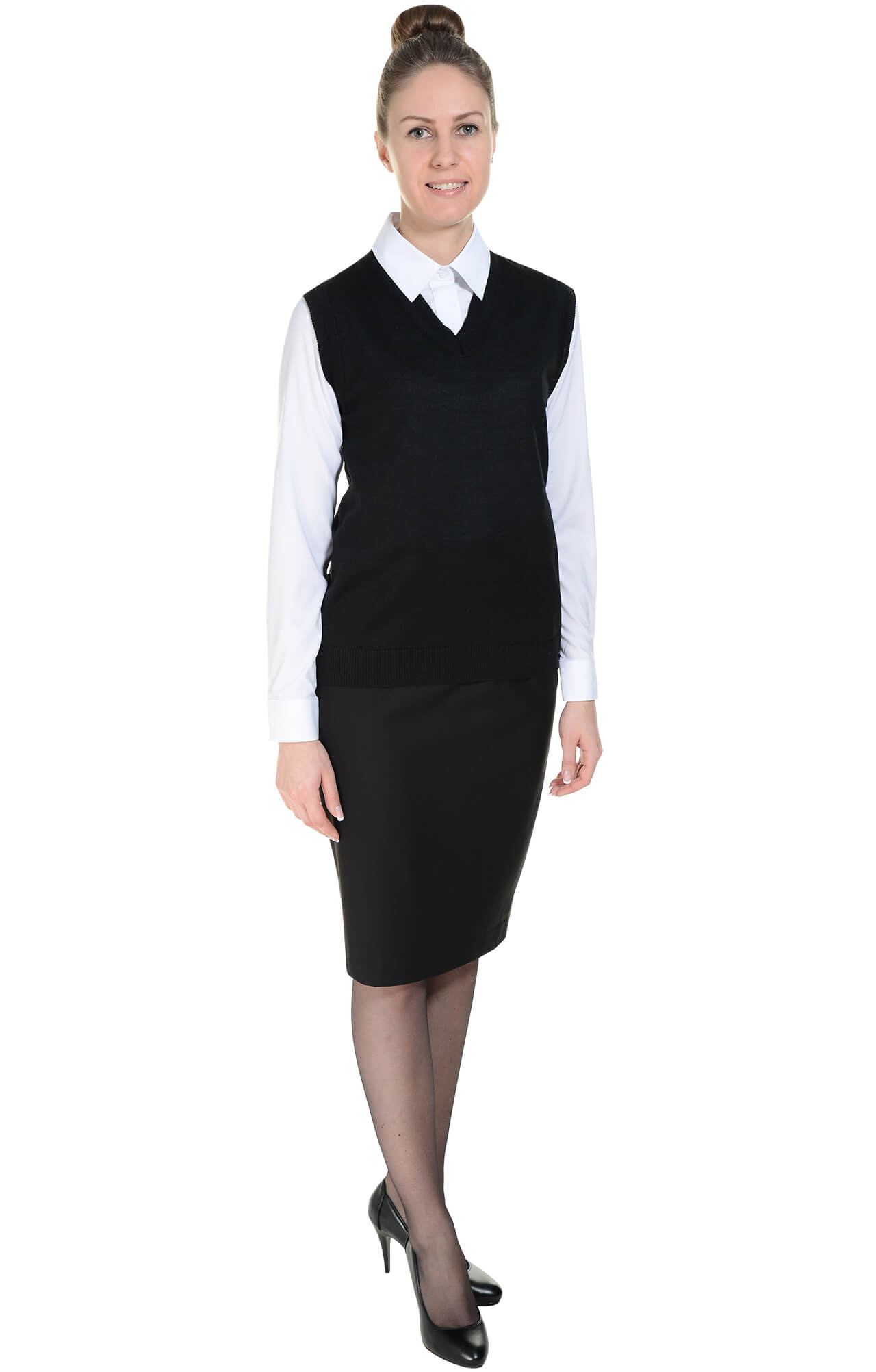 62515 Жилет трикотажный женский черный  Одежда для официантов  размер 40-42 Спецодежда  - Вид №2