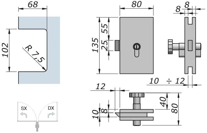 Nuova Oxidal Замок-защелка для стеклянных дверей sun-id-1501666 - Вид №3