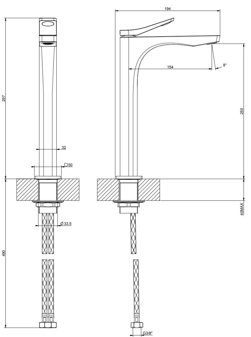 Смеситель для раковины из латуни Gessi рельеф ARCH-00140929 - Вид №5