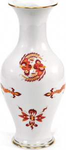 10523599 Meissen Ваза 24см "Красный дракон" (золотой кант) Фарфор