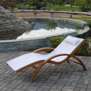 Шезлонг деревянный коричневый с белой обивкой "Мальта" AFINA  298173 Белый