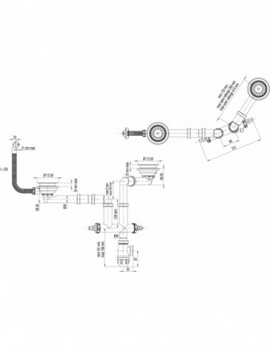 396300 000 00  Комплект Elipso для мойки 2 раковины Д. 90 мм, регулируемый, в комплект входит комплект перелива, встроенные прокладки Valentin Хром  - Вид №2