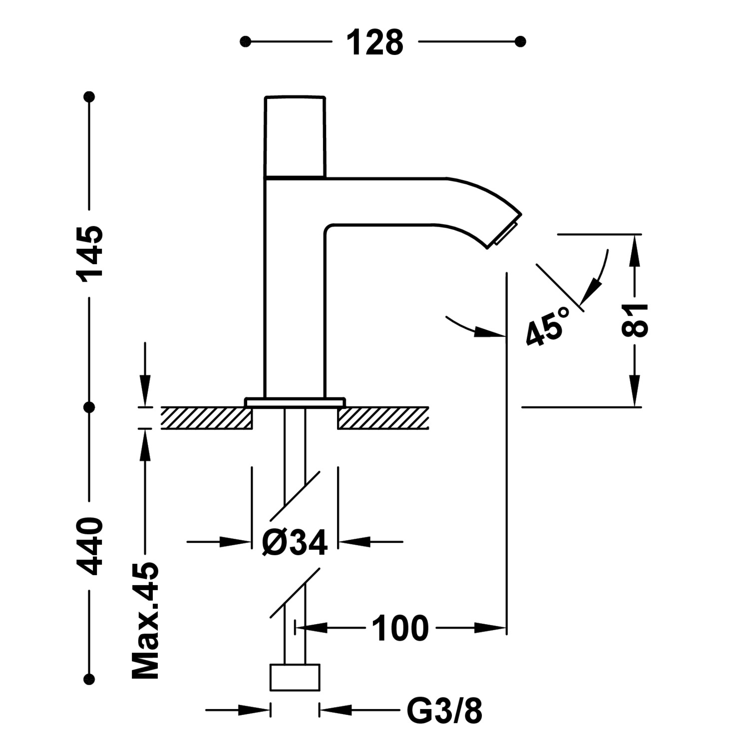 Кран для умывальника CUADRO с 1 выпуском воды-00750301BM TRES  - Вид №1