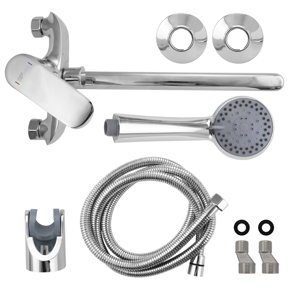 GFmark - Смеситель в ванную, длинный излив, шаровый, с дивертором на корпусе, хромированный, код: 5370  - Вид №3