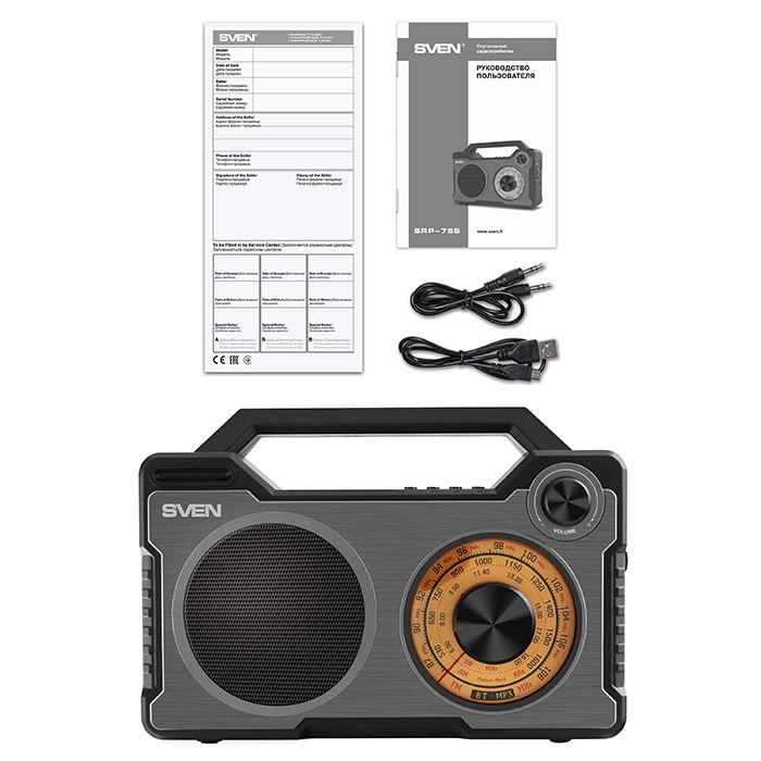 SV-018092 Ас srp-755, черный, радиоприемник, мощность 8 вт (rms), bluetooth, fm/am/sw, usb, microsd, встроенный аккумулятор Sven Santreyd  - Вид №5