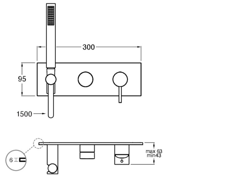 Однорычажный смеситель для душа с 3 отверстиями и ручным душем CRISTINA Rubinetterie Phi ARCH-00034563 - Вид №2