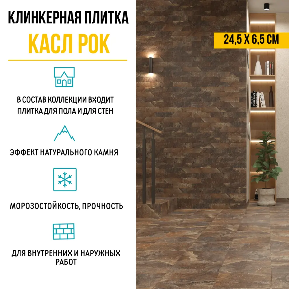 Плитка клинкерная Керамин Касл Рок 4 24.5x6.5 см коричневый 0.54 м² Нет STLM-2196347 - Вид №5
