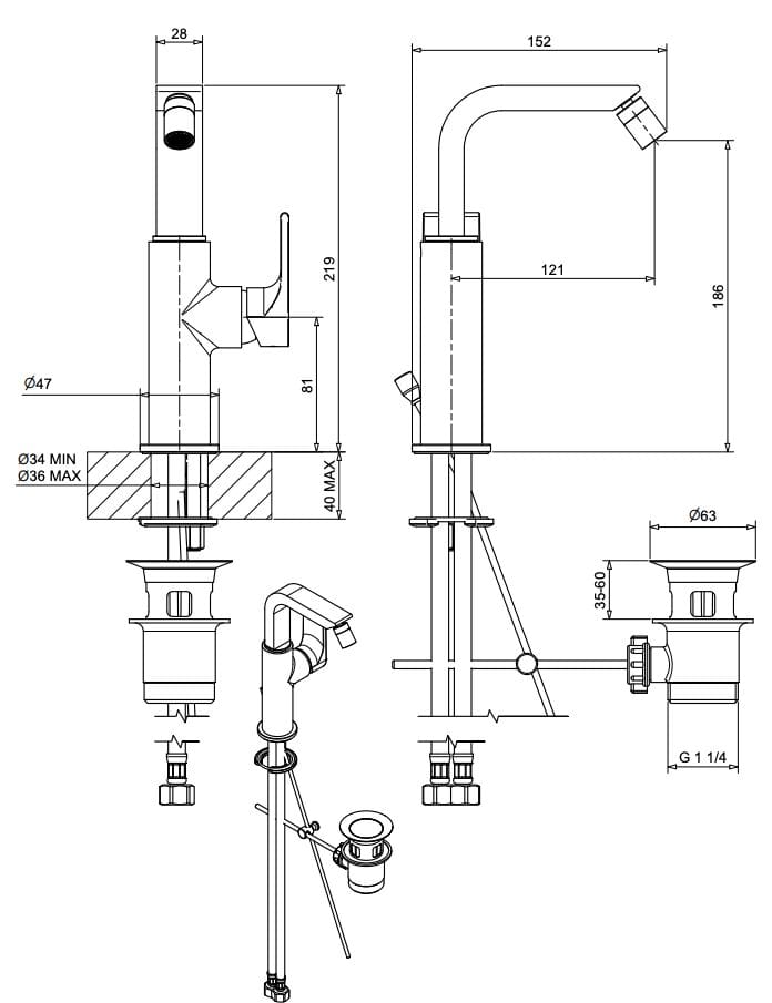 Однорычажный смеситель для биде с регулируемым горлышком Bugnatese Simple ARCH-00127606 - Вид №2