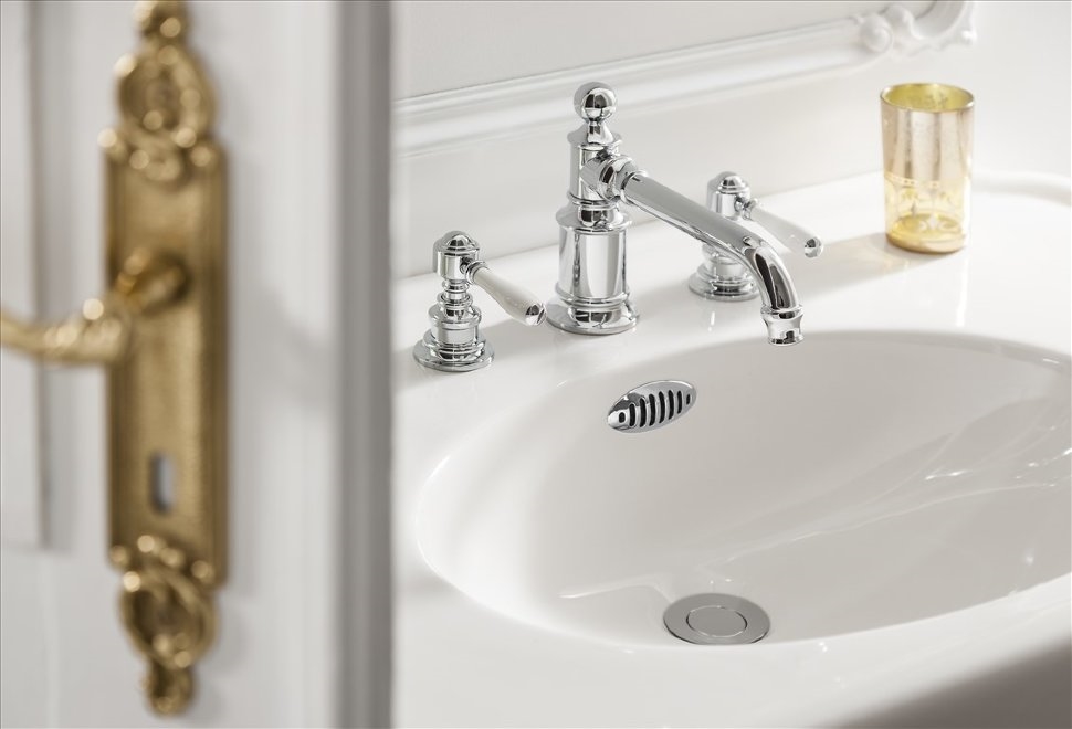 Смеситель для раковины, 3 отв, ручки - леверы белые, хром [ARC15 CHR + ARC65 CHR] Arcade Burlington ARC15 CHR, ARC65 CHR - Вид №2