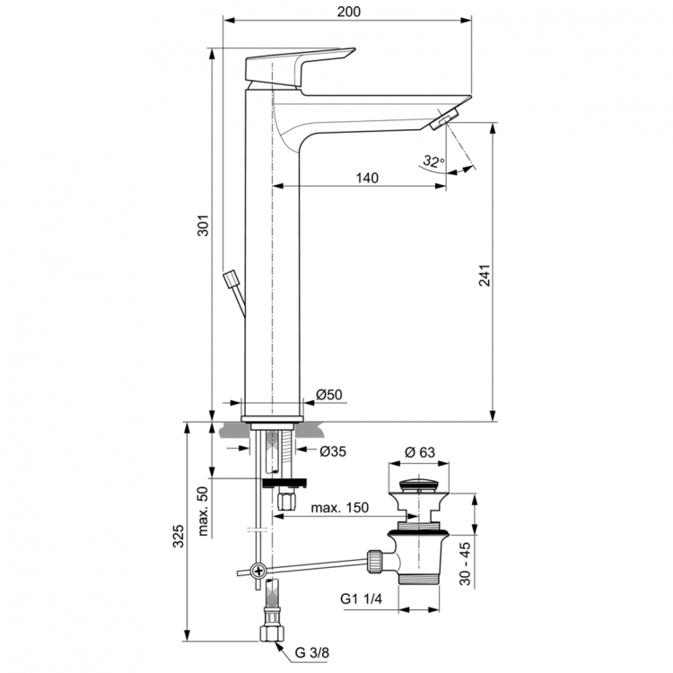 A6573AA Смеситель для раковины-чаши Ideal Standard TESI - Вид №3