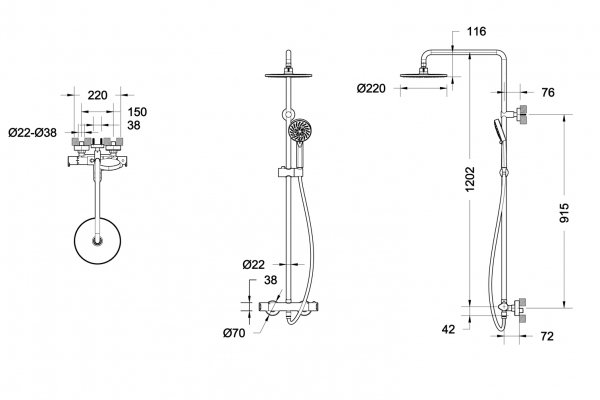 Душевая колонна с термостатическим смесителем для душа и верхним душем WATERFALL F939114C-A5-RUS bravat - Вид №4