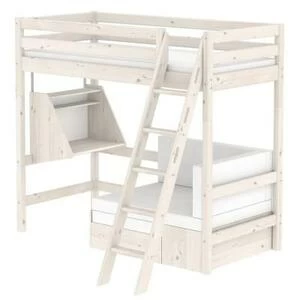 Кровать Flexa Classic Casa высокая со встроенным спальным модулем, столом и наклонной лестницей, бел