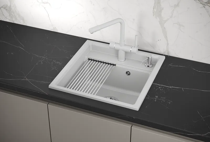 KS-5002, АРКТИК (БЕЛЫЙ) кухонная мойка, кварц GRANULA Kitchen Space 5002-ST303